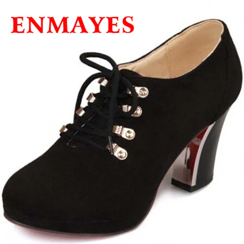 

ENMAYES New Size 34-45 Hot Fashion Inside High Heels Ankle Women Motorcycle Boots Platform Women Boots Women Spring Cotton Shoes
