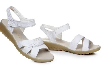 Новая летняя обувь из натуральной кожи, сандалии на плоской подошве, модные удобные женские сандалии, женские сандалии, обувь, размер 34-43 - Цвет: white