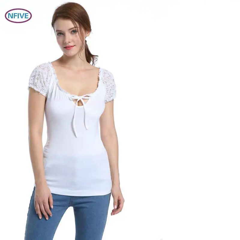 NFIVE Brand 2017 Women Thin Long T shirts Europe And America Summer New Lace Short Sleeved T