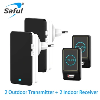 

Saful EU / AU / UK / US Plug Black Touch Wireless Doorbell Waterproof 28 ringtones Adjustable Sound Volume free shipping