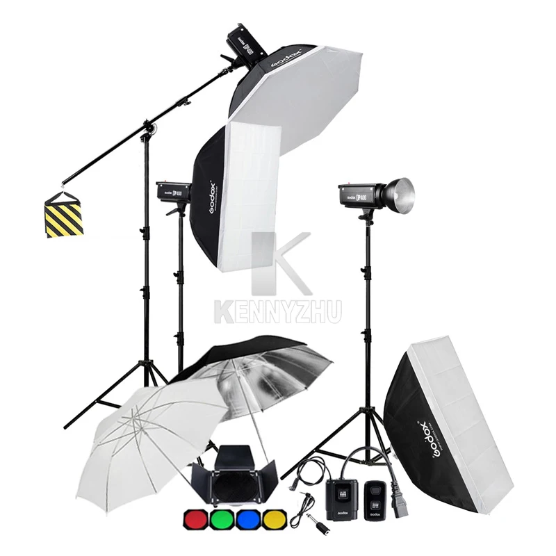 

Godox DP400 1200W / 3x 400W 400WS Studio Flash Strobe Photography Lighting Kit + 70x100cm Softbox +2.8M Light Stand & Boom Arm