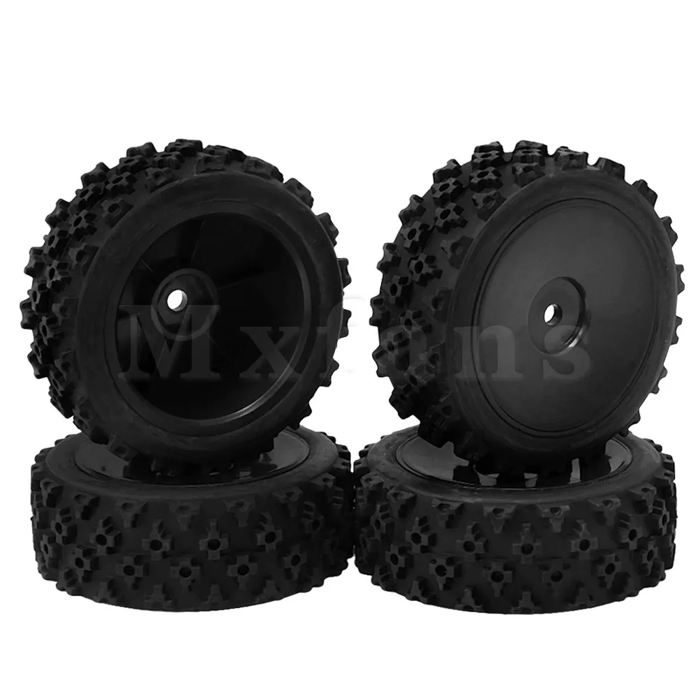 

Mxfans 71x26mm Black Plastic Closed Wheel Rims + Rubber Flower Pattern Rally Tire for RC1:10 On Road Car Spare Parts Pack of 4