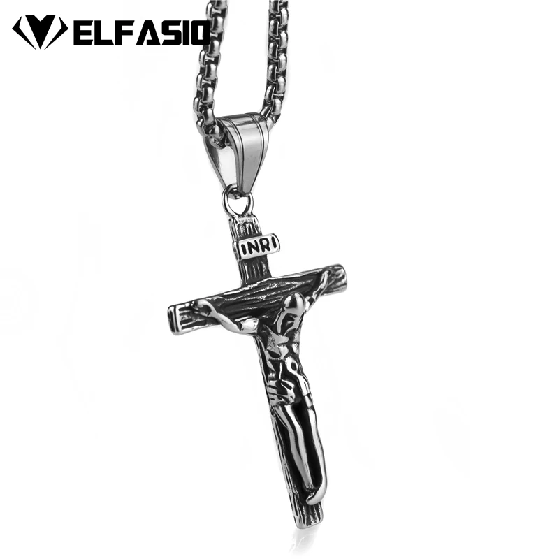 Elfasio Подвески с крестом INRI Распятие Иисуса шт кулон Серебряный Цвет