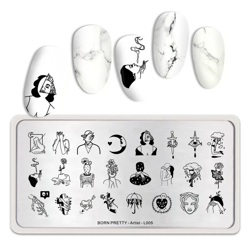 BP-A-L005 BORN PRETTY Rectangle Nail Stamping Plates Fashion Stainless Nail Art Image Nail Art Image DIY Plate Tools Fashion Power Theme - Цвет: BP-A-L005