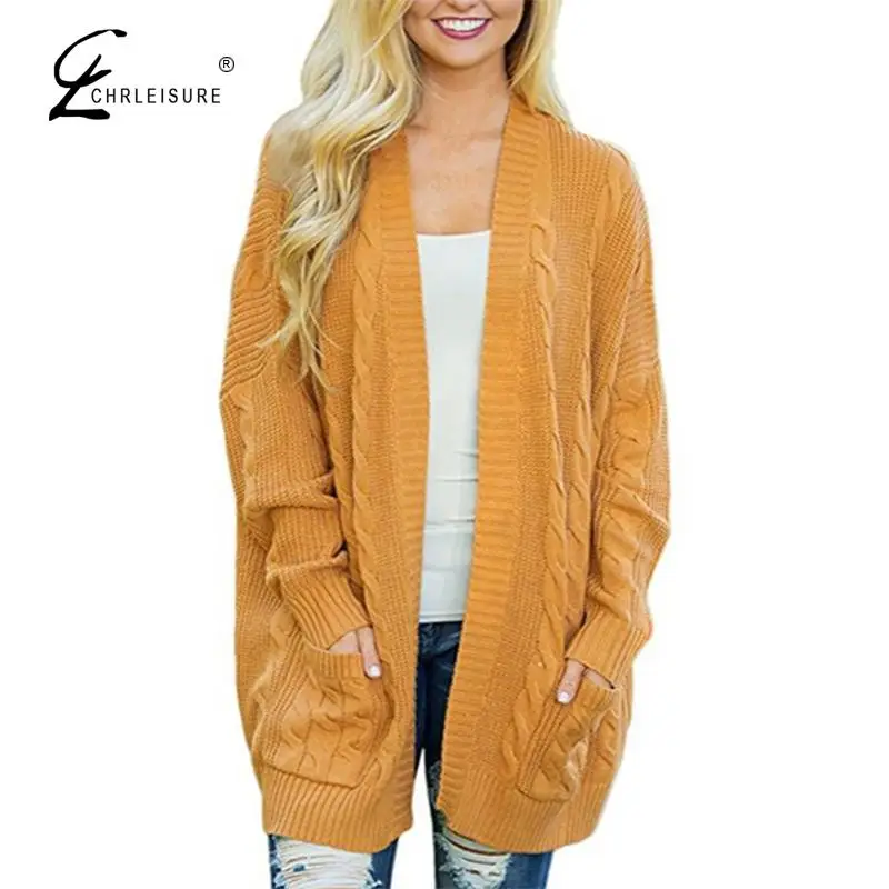 

CHRLEISURE Casual Women's Sweater Cardigan Solid Color Large Size Knit Cardigan Pocket Decorative Loose Long Sleeve Knit Sweater