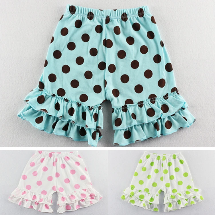 

Free Shipping 3 Colors Polka Dot Design Cotton Double Ruffled Children Girl Shorts Short Ruffle In 1-6t Wholesale