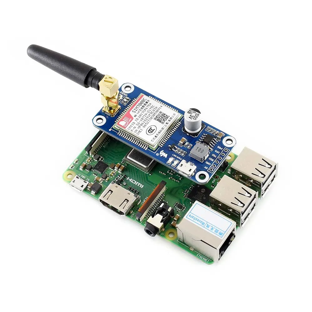 Waveshare NB IoT/eMTC/EDGE/GPRS/GNSS HAT для RPi Zero/Zero W/Zero WH/2B/3B/3B + на основе SIM7000C поддерживает TCP HTTP FTP