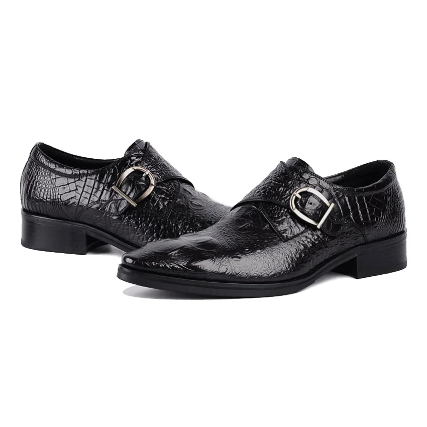 Hombre Tinto Lujo Formal Dedo Vestido vino Del Pie Los Puntiagudo De Correas Monje Cuero Negro Zapatos Oficina Ymx16 Calzado Cocodrilo Hombres Auténtico wqwr1OgZS