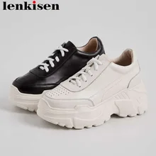 Черные и белые кроссовки из натуральной кожи на шнуровке в стиле панк; обувь из вулканизированной ткани на высокой толстой платформе с круглым носком; L75