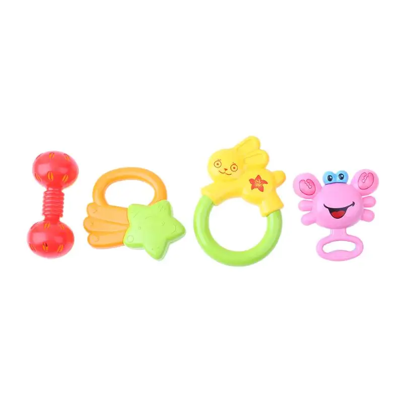 4pcs Cute Fun Plastic Rattles Baby Early Educational Develop Baby Intelligence Training Grasping Ability Toy Newborns Gifts