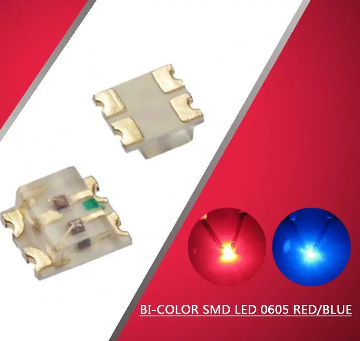 SMD0605 100 шт. SMD СВЕТОДИОДНЫЙ 0603 двухцветный красно-синий/зеленый/желтый/теплый белый/белый оранжевый-белый светодиодный s 1/35 модель железнодорожной железной дороги моделирование - Цвет: Red and Blue