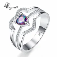 lingmei New Arrival Love Heart Multi-Color & White Silver Color Ring Size 6 7 8 9 Classic Style Beautiful Women Jewelry Party