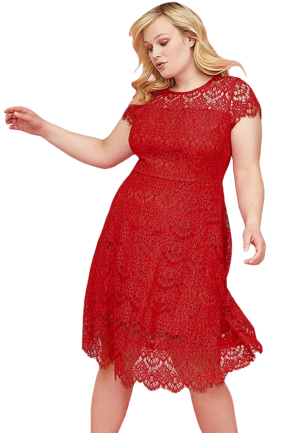 Red-Plus-Size-Back-Cutout-Lace-Fit-Flare-Dress-LC610105-3-2