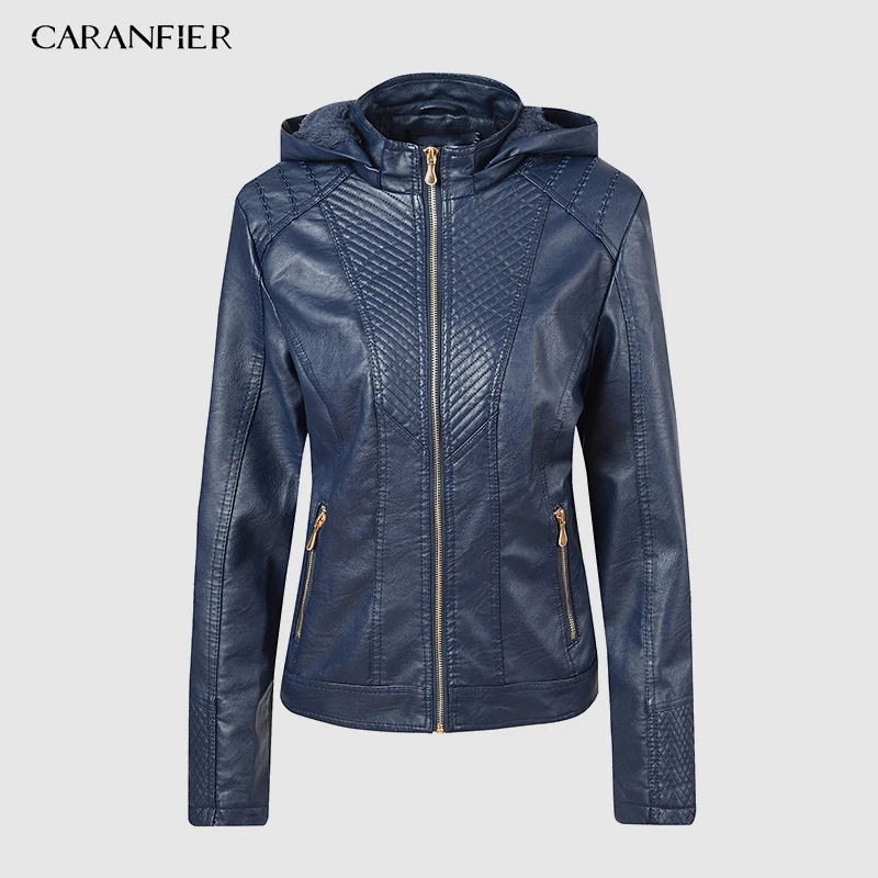 Куртка из искусственной кожи CARANFIER брендовая куртка с капюшоном на осень и зиму S