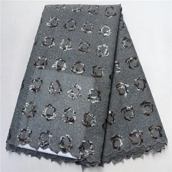 

Latest High quality Grey african cord lace with sequins Embroidery Latest design french net lace fabric beaded Organza laces