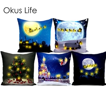 

45*45cm LED Lights Luminous Christmas Santa Claus Printing Snowman Pillow Case Bed Throw Xmas House Pillow Cover