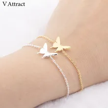 V intract friendly Bijoux Femme, серебристый, золотой, сверкающий, женский, ювелирные изделия из нержавеющей стали, милый браслет с бабочкой Femme