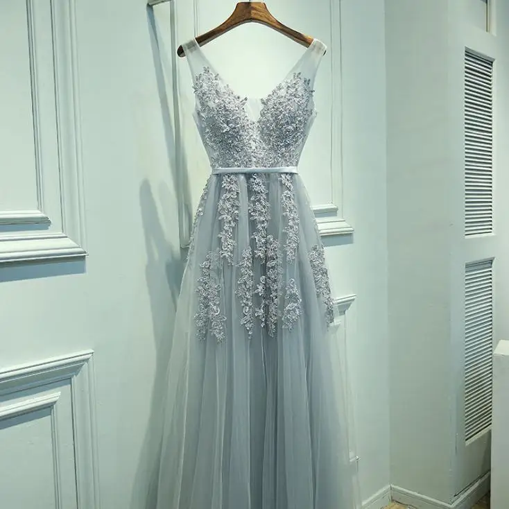 VENSANAC 2017 New A Line Lace Appliques V Neck Long Evening Dresses Sleeveless Beadings Sash Sweep Train Party Prom Gowns VENSANAC 2017 New A Line Lace Appliques V Neck Long Evening Dresses Sleeveless Beadings Sash Sweep Train Party Prom Gowns