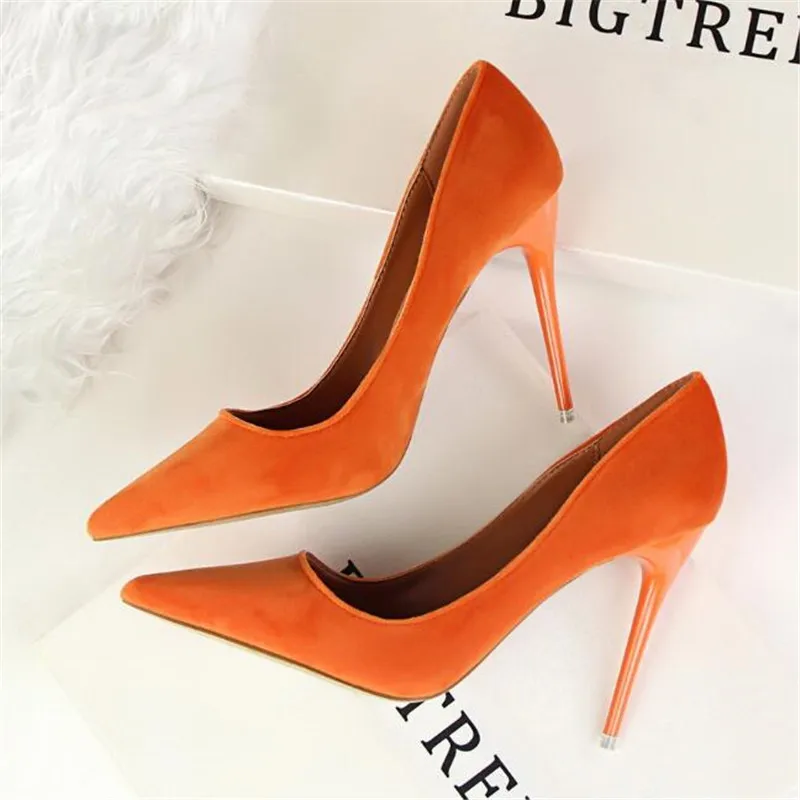 

New women's shoes sleek minimalist with high-heeled shallow mouth pointed suede sexy thin single shoes high heels