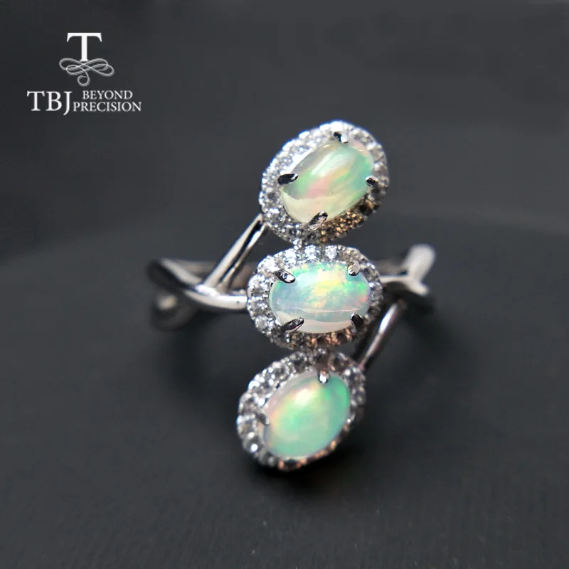 

TBJ,Fashion elegant ring with natural colorful opal gemstone in 925 sterling silver for women girls as birthday anniversary gift