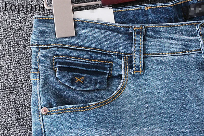 Мода Новый Denim Молния Fly Отверстие Женщины Пят Джинсы Твердые Середина Плоским XL