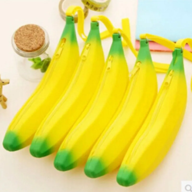 

New Creative Banana Pencil Case Cute Silica Gel Material Pencilcase School Pen Bag Novelty Item for Kids Student Gift Stationery
