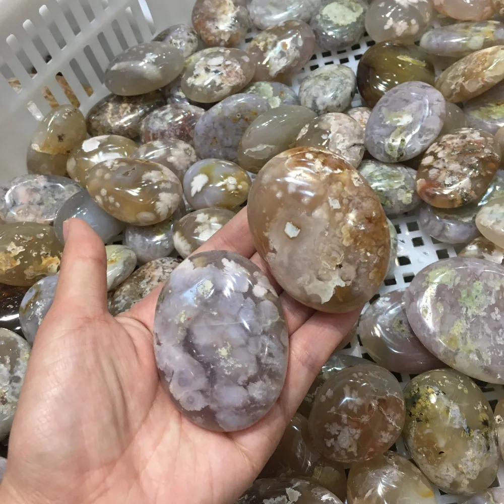 

1pcs Natural agate stone cherry blossom agate crystal palm stone for healing