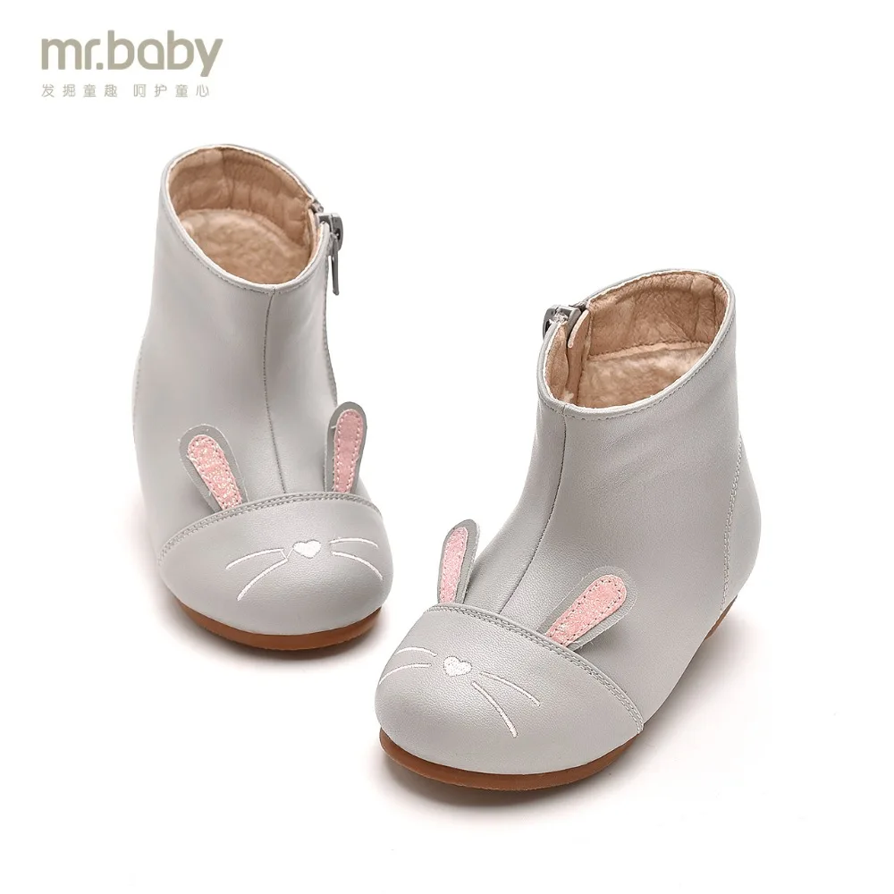 

Mr.baby Original kids shoes 2018 New Winter Lovely Electric embroidery Rabbit ears Princess Girl Child Baby Boots
