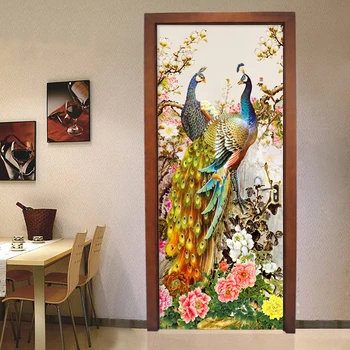 

Chinese Style Flowers Birds Peacock 3D Photo Wallpaper Living Room Door Sticker PVC Waterproof Vinyl Mural Wall Paper Home Decor