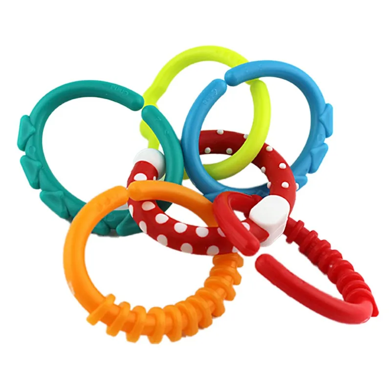 

6Pcs Ring Circle Toys Stroller Bedding Rings Gifts Montessori Teethers Children Crib Teething Hanging Link Rainbow Baby