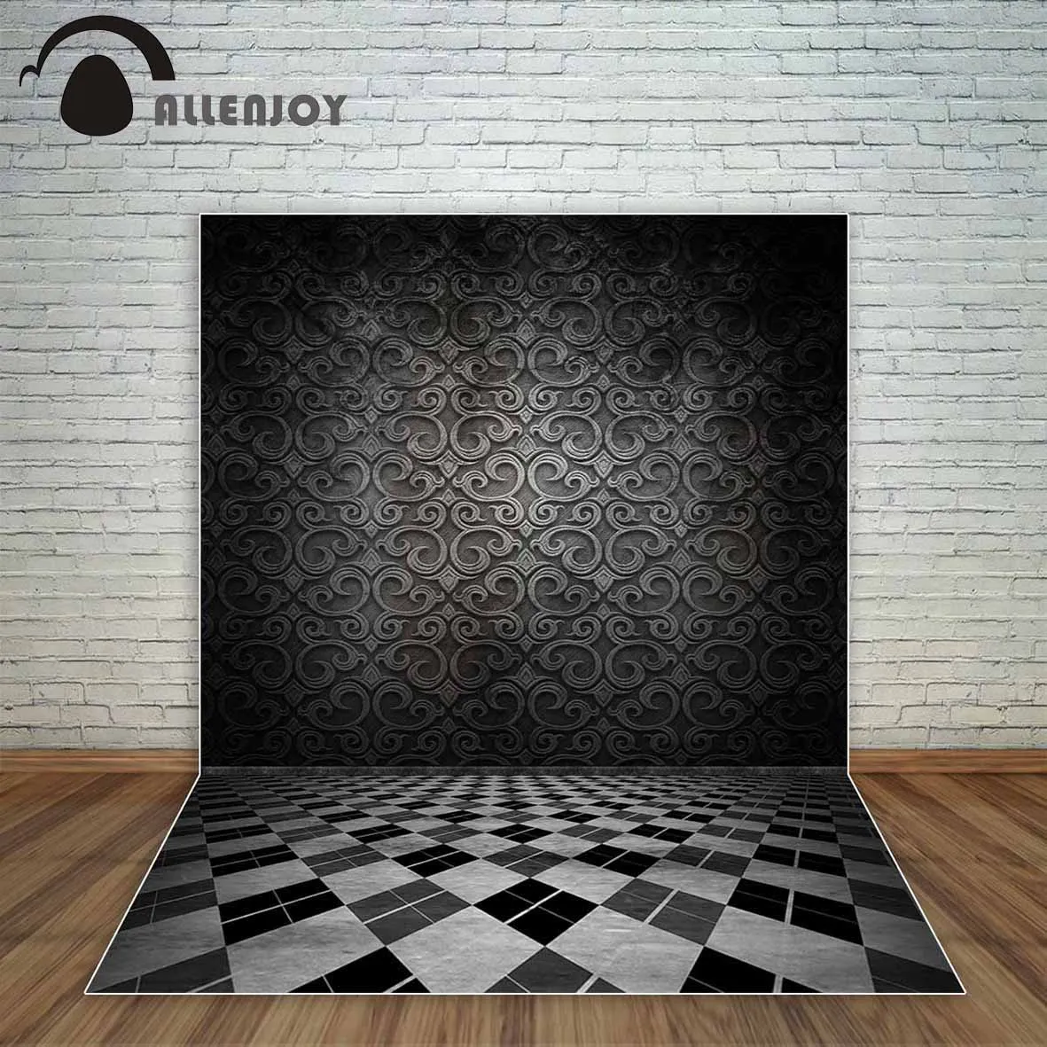 

Allenjoy photographic background distressed black gray lattice mosaic floor irony damask wall studio props backdrop camera
