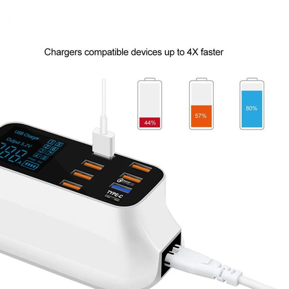 New 8 Port USB QC Power Adapter Quick Charger Stand with LED Display for iPhone Android Smart Phone Charger