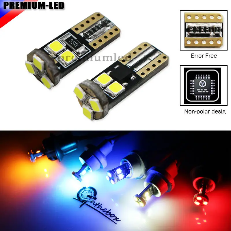 2x AMBER 5-LED CANBUS T10 194 168 921 2521 2825 W5W WEDGE BULBS REPLACEMENT