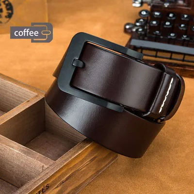coffee GEERSIDAN ремни из натуральной воловьей кожи для мужчин фирменный ремень мужской с пряжкой винтажный джинсовый ремень 140-160 см длина талии 42-54 - Цвет: coffee