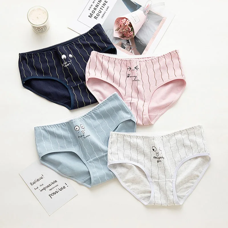 

2019 Panties For Women Cotton Strip Letters Printed Underwear Lingerie Girl Briefs Female Underpants Cartoon Panties Sweet