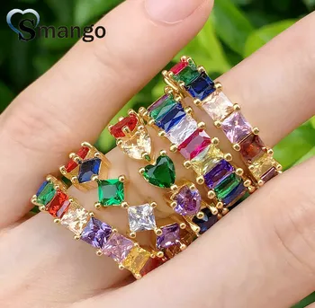

Rings, Women Fashion Jewelry, CZ Setting, The Rainbow Series, Rectangle Design, Gold Color Plated,5pcs