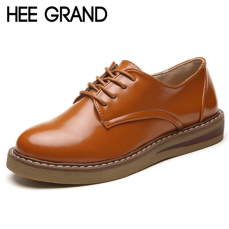 HEE GRAND Pu Patent Leather Women Shoes British Spring Platform Flats Casual Lace-Up Ladies Brogue Oxfords Shoes Women XWD6848 HEE GRAND Pu Patent Leather Women Shoes British Spring Platform Flats Casual Lace-Up Ladies Brogue Oxfords Shoes Women XWD6848