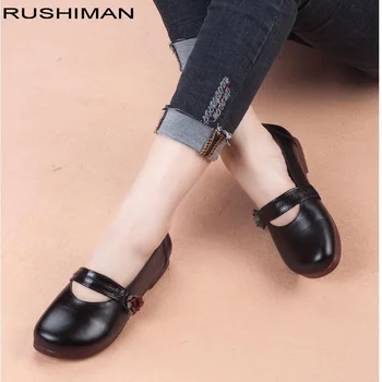 

2018 Autumn Round Toe women flat shoes Genuine Leather handmade soft bottom retro Mary Jane shoes flats mother pregnant shoes
