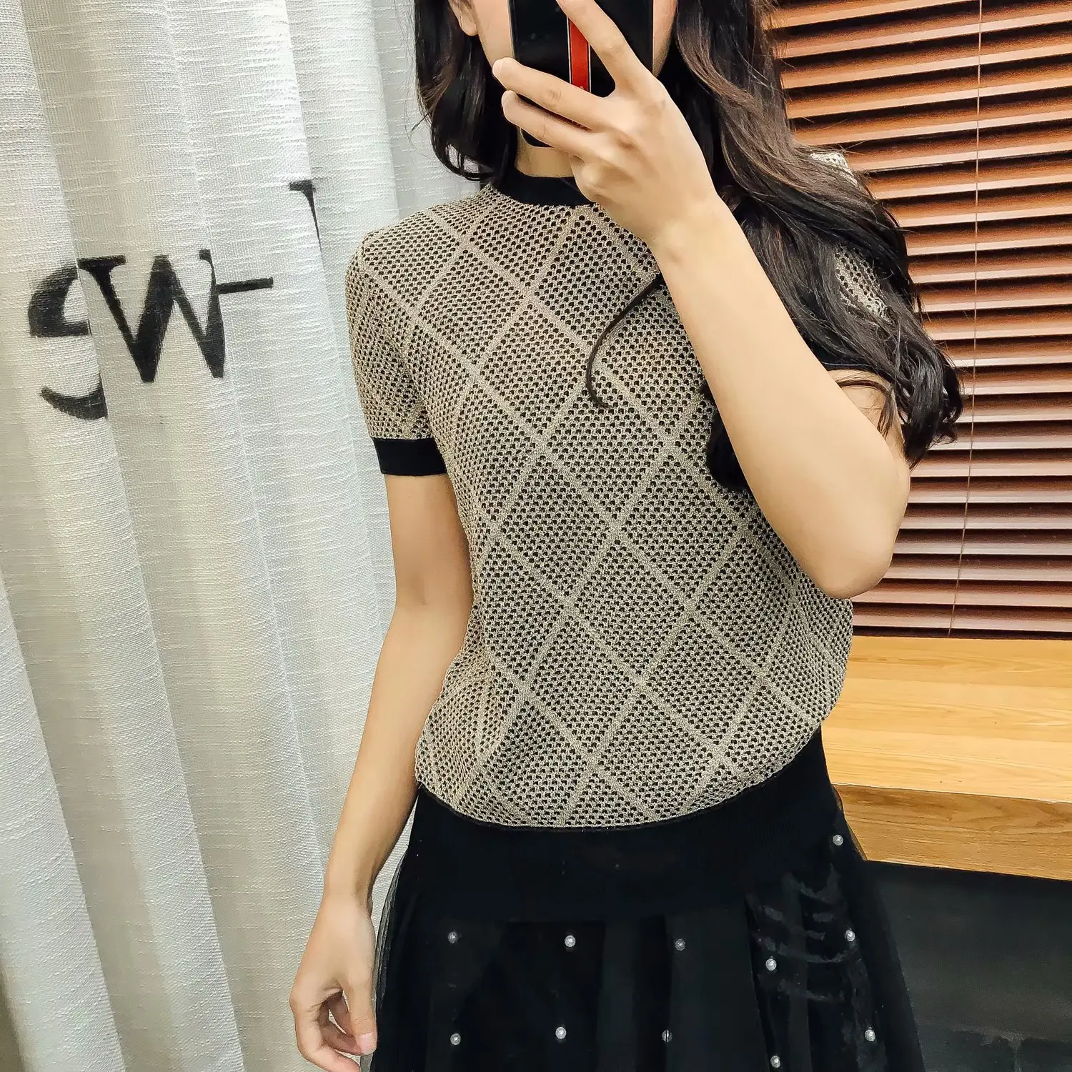 

Fashion Designer Plaid Women Summer TShirt Short Sleeve O Neck Knitted Tee Shirt Femme Casual Harajuku t-shirt Top for Woman New