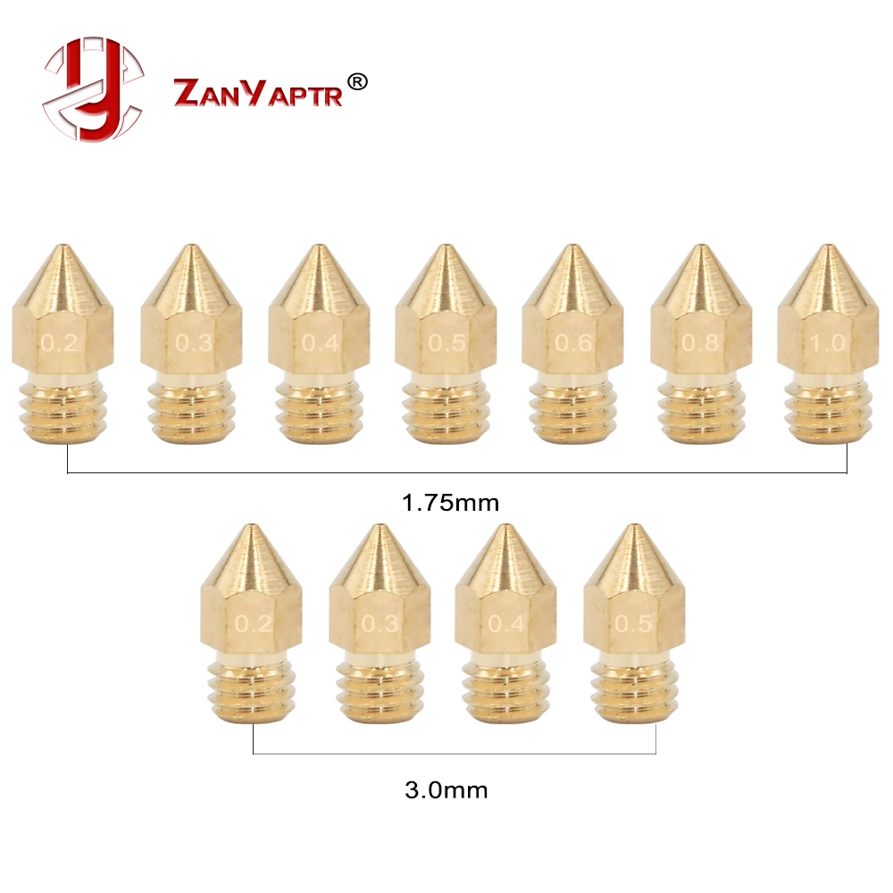 5 قطعة 3D الطابعة النحاس فوهة نحاسية مختلط أحجام 0.2/0.3/0.4/0.5 الطارد رأس الطباعة ل 1.75 مللي متر MK8 Makerbot