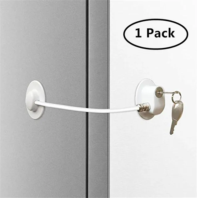 White Fridge Lock-1Pack Fridge Lock,Refrigerator Locks,Freezer Lock with Key for Child Safety,Locks to Lock Fridge and Cabinets