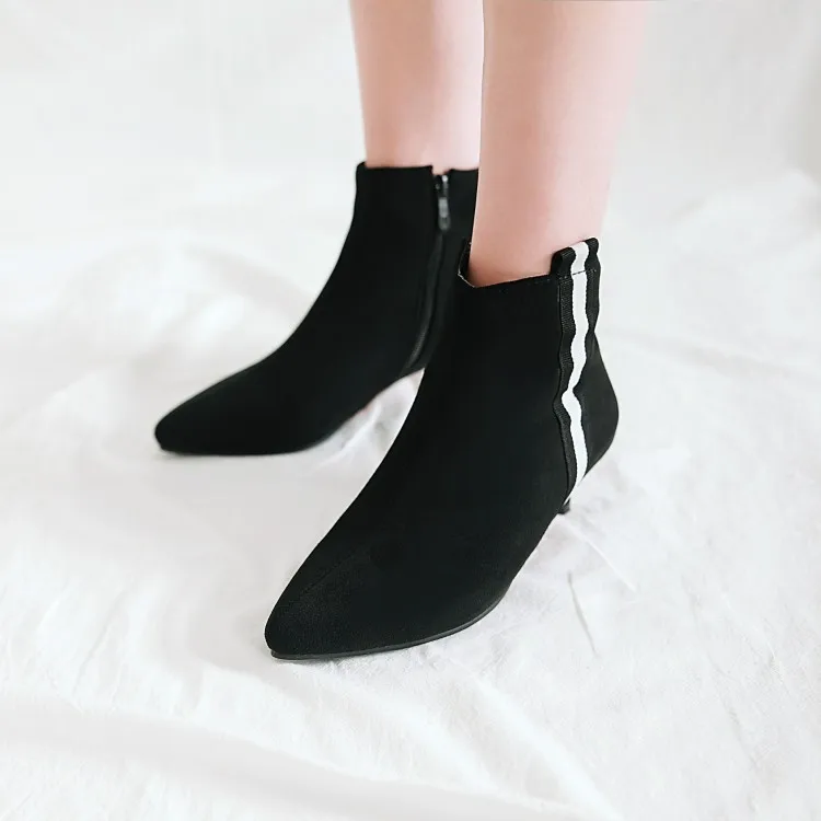 

Big Size 11 12 13 14 15 16 17 Ma'am Fine heel Short boots Blue Patchwork boot barrel Suede high-heeled boots