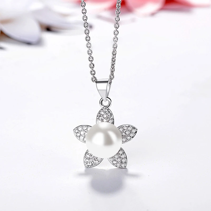 

MADALENA SARARA Drop Style AAAA Cubic Zirconia AAA 8mm Freshwater Pearl S925 Plated pendant chain Necklace Jewelry Set