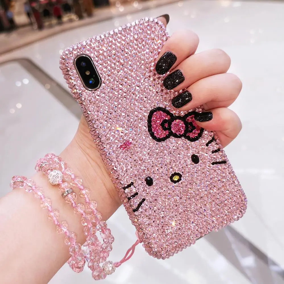 

For iPhone 8 8plus Luxury Bling Crystal Diamond Hello Kitty case for iphone X 6 6S 6Splus 7 7plus hard back case gift case