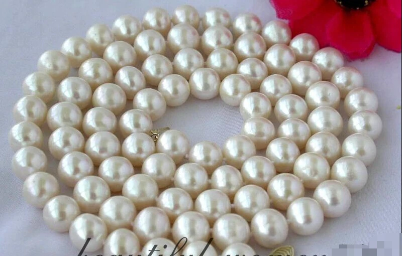 

z2347 HOT AAA 33" 11mm round white freshwater pearl necklace AAA