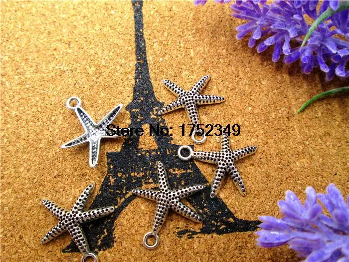 

35pcs--Starfish Charms, Antique Tibetan silver Starfish Charm Pendant 21x20mm