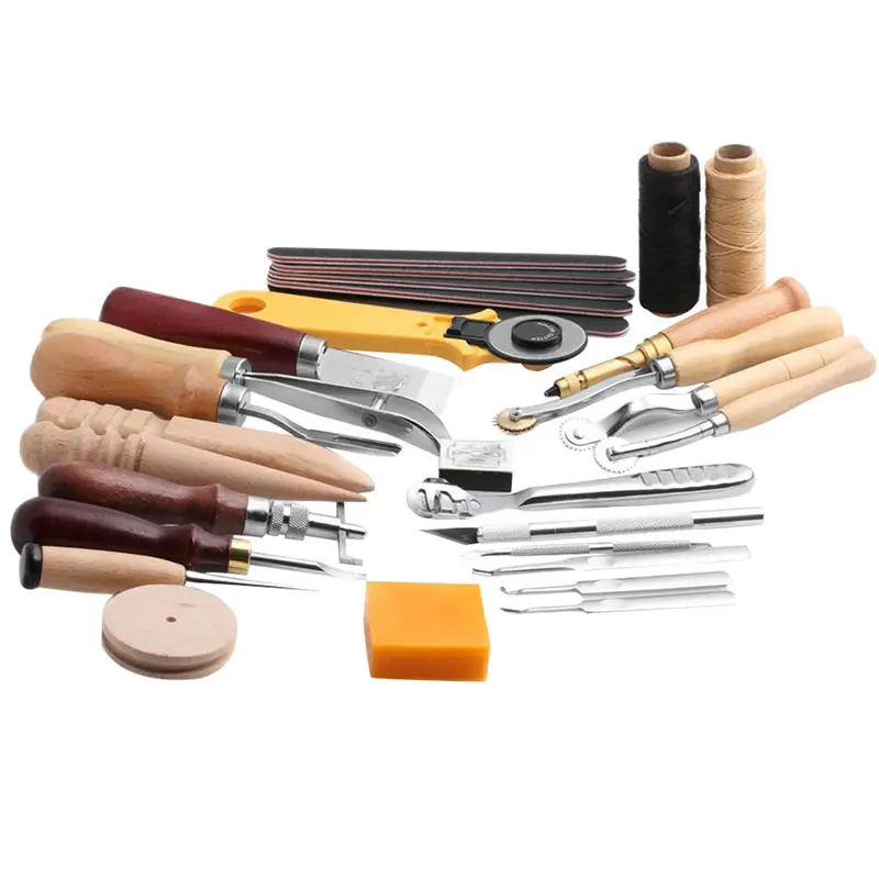 

25 Pcs/Set Stitching Carving Working DIY Hand Sewing Saddle Groover Punch Tools Leather Craft Sets H99F