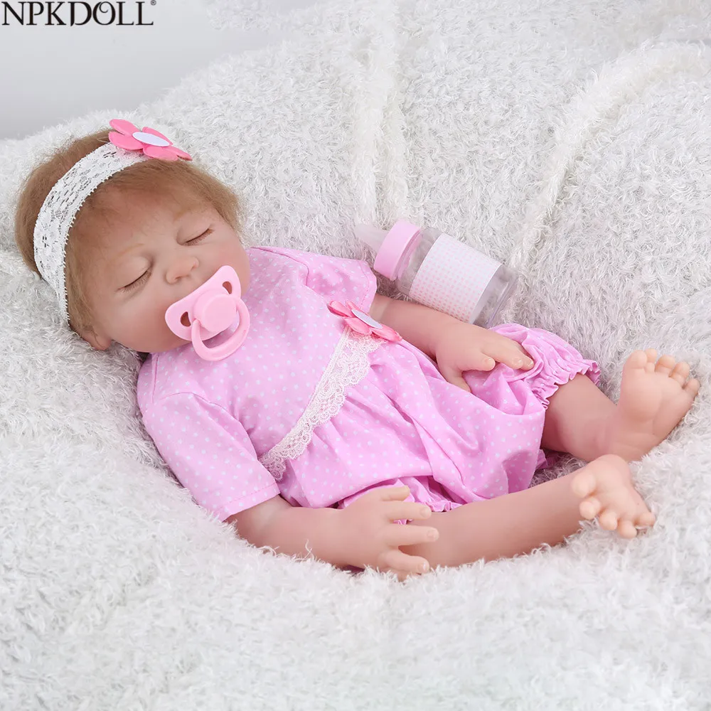 

NPKDOLL 17inch 43cm Full Silicone Reborn Baby Dolls Alive Bebe Lifelike Realistic Sleeping Close Eyes Girl Toys Birthday Gift