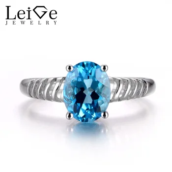 

Leige Jewelry Genuine Swiss Blue Topaz Gemstone Wedding Rings For Woman November Birthstone Oval Cut Fine Jewelry 925 Silver