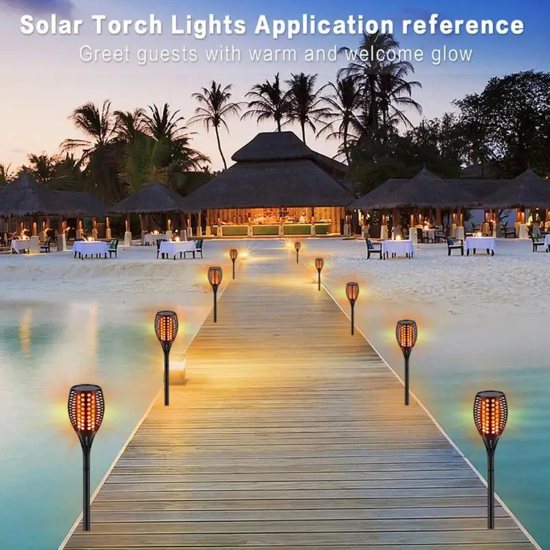 Solar Flame Lamp Waterproof 96LED Garden Yard Path Decoration Torch Light